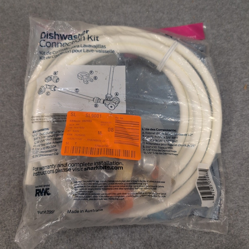 SharkBite 25568 Dishwasher Connection Kit Push-to-Connect 1/2 Inch Angle Stop - Picture 1 of 2